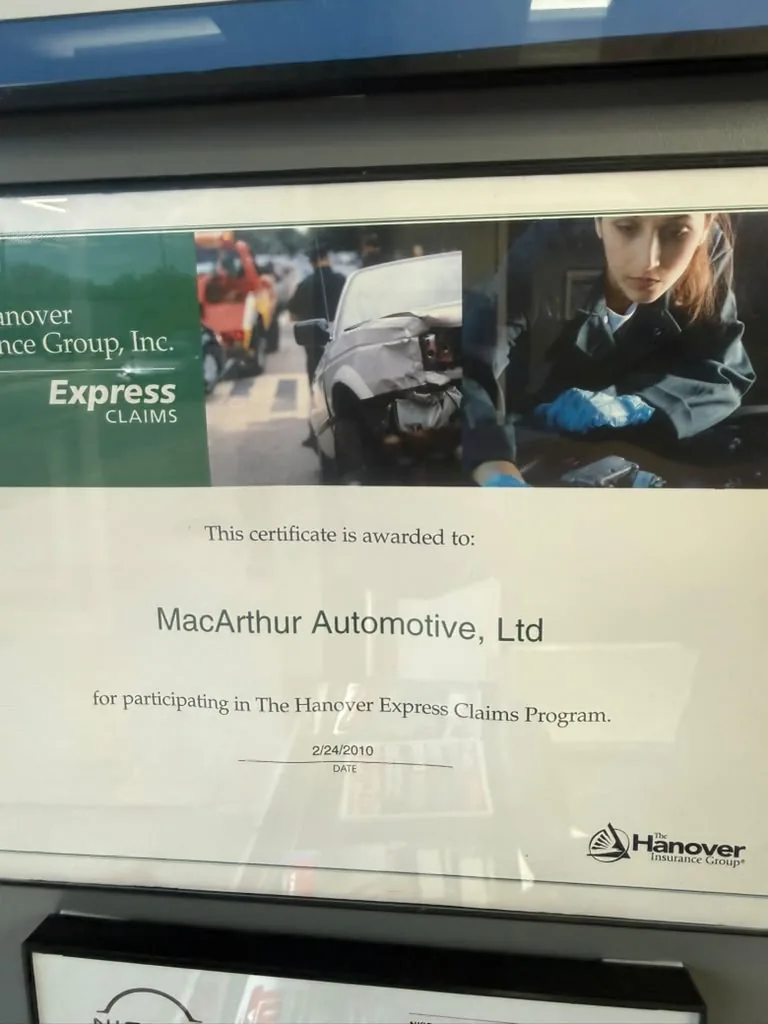Hanover Insurance Group Express Claims Program certificate
